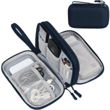 Bolsa portátil para guardar cables, compacta, de 7,5 x 4,3 x 2,2 cm, con correa de mano para accesorios electrónicos y uso diario.