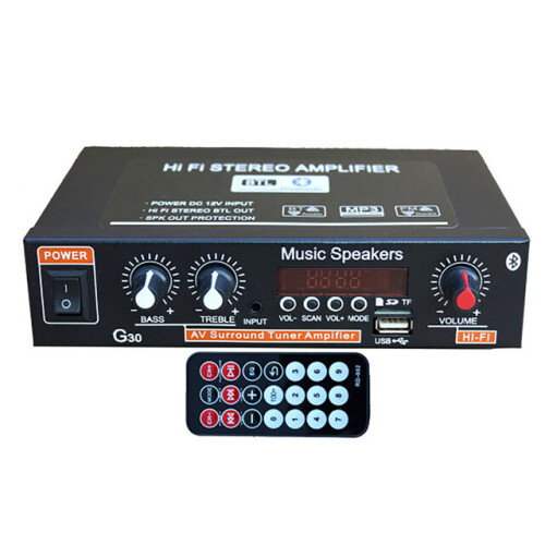 Home Theatre Amplifier Compatible with Bluetooth Audio, Low Distortion 0.01% with Remote Control for Multi-Speaker Setup
