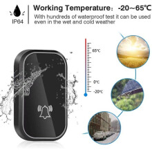 Wireless Doorbell Kit, 1 Receiver in Black, IP64 Weatherproof, 38 Melodies, Adjustable Volume for Home