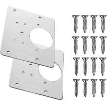 Reparatieset voor scharnieren met bevestigingsschroeven, roestvrij staal, zilverkleurig, 90 mm x 90 mm, met gat voor zijpaneel van kastdeur.
