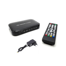 Mini reproductor multimedia de TV 1080p con lector de tarjetas SD/MMC USB 2.0, salida HDMI, VGA, AV YPbPr y control remoto IR.