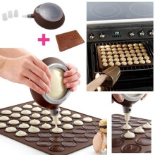 Macaron bakset: siliconen macaronmat - 38,3 x 28,5 cm | PLUS vulmondstuk