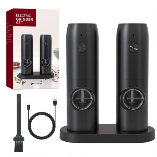 Rechargeable Electric Salt and Pepper Mill - Automatic Grinder with One-Touch Operation
