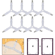 Lot de 8 attaches pour draps-housses, blanches - Pinces triangulaires en acier inoxydable pour housses de matelas et nappes