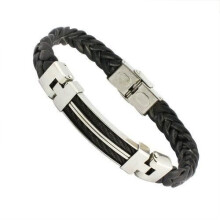 Armband - Roestvrij staal - Heren - 22 cm - Zilver - Gevlochten siliconen