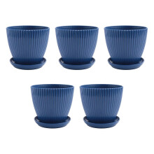 Pflanztöpfe aus Kunststoff, 15 cm (6 Zoll) mit Untersetzern, 5er-Pack, für drinnen und draußen, Dunkelblau