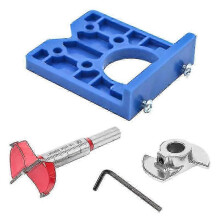 Scharnierbohrer-Set 35 mm für verdeckte Scharnier-Montageplatten mit V-Positionierer und abnehmbarem Tiefenanschlag für Schrankmontage