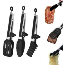 Küchenzange mit Ständer, Edelstahl-Silikonkopf, arretierbar und hitzebeständig zum Kochen, Grillen und Servieren