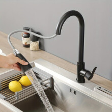 Grifo de cocina de acero inoxidable con rociador extraíble, monomando para agua fría y caliente.