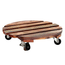 Holz-Pflanzwagen mit Rollen, robuste runde Untersetzerplatte für Töpfe im Innen- und Außenbereich, 30 x 30 cm