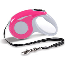 Guinzaglio retrattile per cani da 5 m con pulsante di blocco, in nylon, per cani fino a 15 kg, con impugnatura ergonomica.
