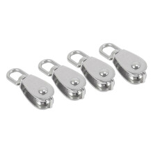 4 Pcs M15 Silver Single Pulley Block 304 Stainless Steel 360 Degree Swivel 35KG Load Capacity for Rope Cord Indoor Outdoor Use