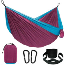 Amaca singola o doppia da esterno in tessuto paracadute 270x140 cm, altalena in nylon per il tempo libero al chiuso, rosa e blu