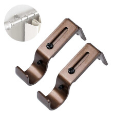 Iron Curtain Rod Bracket, Adjustable for 1-Inch Drapery Rod, 3-Pack, Black/Silver/Brown