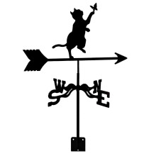 Veleta retro de metal con forma de gato y mariposa para jardín, indicador de dirección del viento de acero inoxidable.