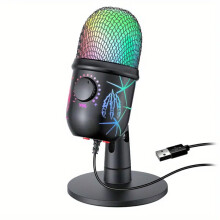 Mikrofon gamingowy USB z dynamicznym oświetleniem RGB i redukcją szumów do komputerów PC, streamingu i podcastów