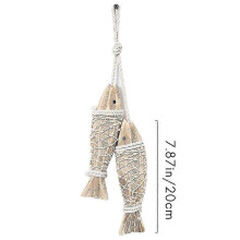 Vintage Wooden Carved Fish Skewer Ornament, Antique Style Wall Hanging, Handmade, Approx. 40 cm