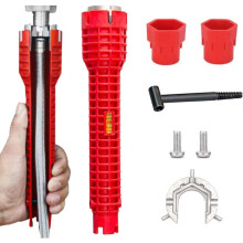 8-in-1 kraansleutel met aluminium kop voor 2-6 hoekmoeren, 34 mm en 40 mm uittrekbare moeren, voor keuken- en badkamersanitair.