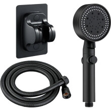 Handbrause mit hohem Wasserdruck und 5 Strahlarten, Schwarz, inklusive Wandhalterung und 1,5 m Schlauch
