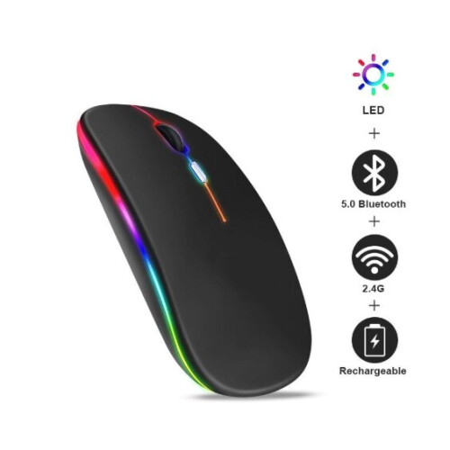 Wireless LED Mouse with Bluetooth and 2.4GHz Wireless, Rechargeable, Compatible with Multiple Devices for PC and Laptop