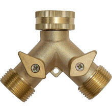 Y-Schlauchverbinder aus massivem Messing für Außenwasserhahn mit zwei Absperrventilen, 3/4 Zoll