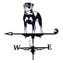 Rottweiler windwijzer met standaard, zwarte roestvrijstalen tuindecoratie voor montage op het dak of de grond.