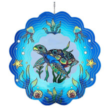 Metal Wind Spinner 3D Kinetic Sculpture Sea Turtle Design for Garden Home Decor