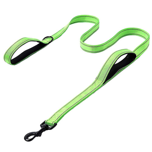Nylon Dog Leash with 2 Padded Handles, Reflective Strips for Night Walking, 1.8m
