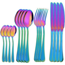 16-delige roestvrijstalen bestekset met mes, vork en lepel, regenboogkleuren. [Z1830]
