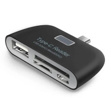 4-in-1 slimme multifunctionele OTG-kaartlezer, universele Type-C-adapter voor laptops, pc's, telefoons, TF-kaarten en microSD-kaarten.