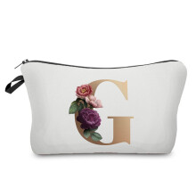 Pochette per cosmetici da donna con alfabeto dorato e fiori, 22x13,5 cm