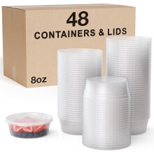 Lot de 48 bols ronds en plastique épais avec couvercles