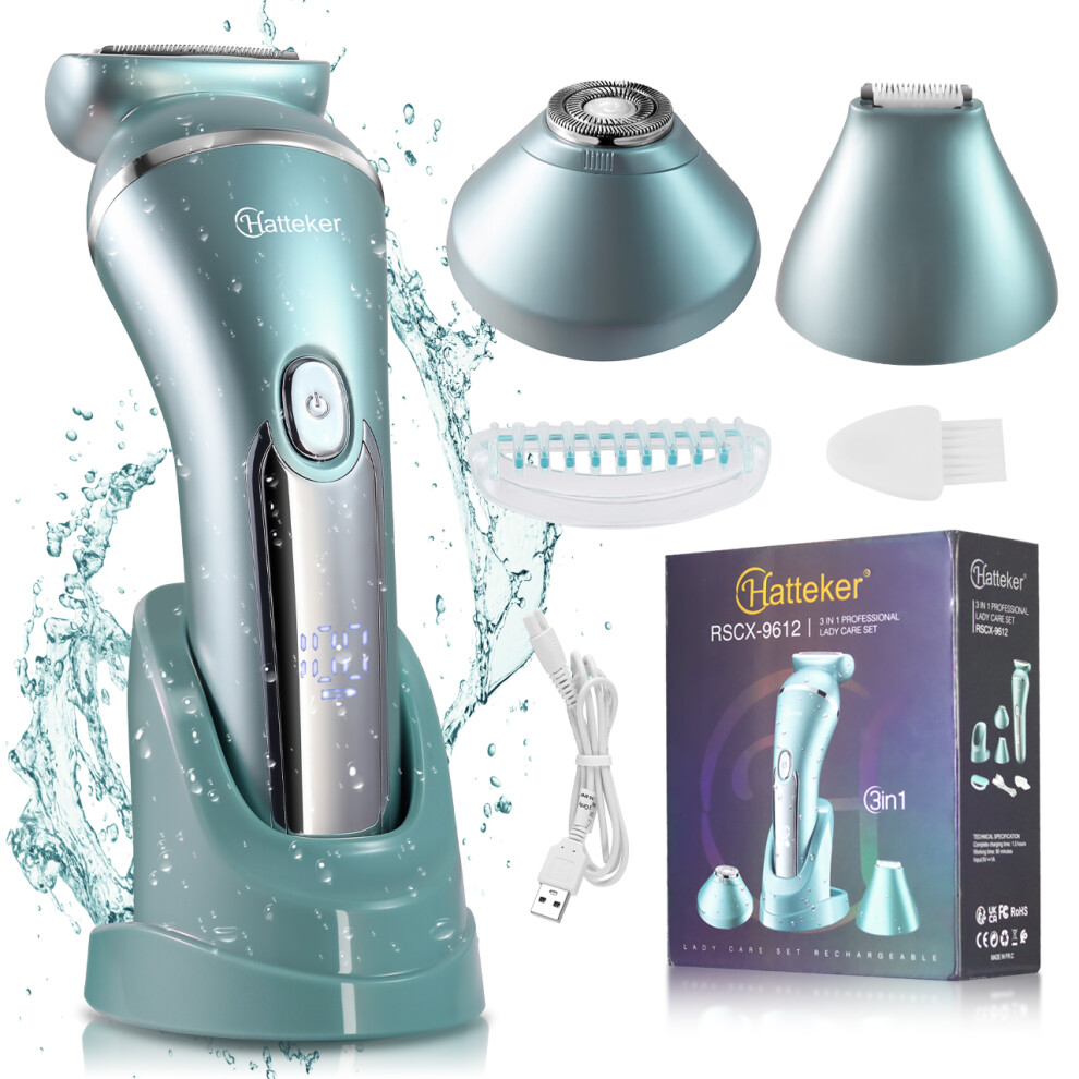 Hatteker Blue Electric Shaver Epilator For Women Face Armpit Bikini Trimmer Ipx7