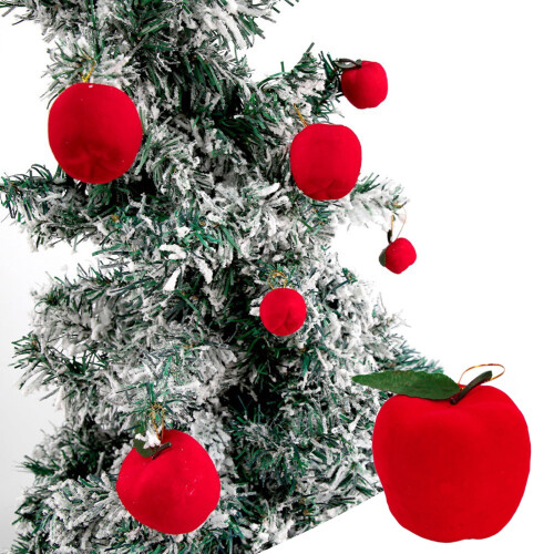 Ensemble de 6 pendentifs de Noël en forme de pomme rouge floquée