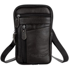 Heren messengerbag, 21*13*1 cm, leren vintage schoudertas/tasje, zwart