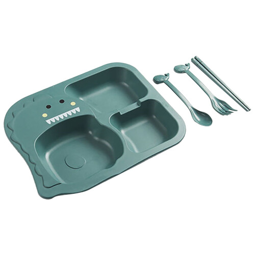 Wheat Kids Dinnerware Set Cartoon Plate Spoon Fork 4-Piece