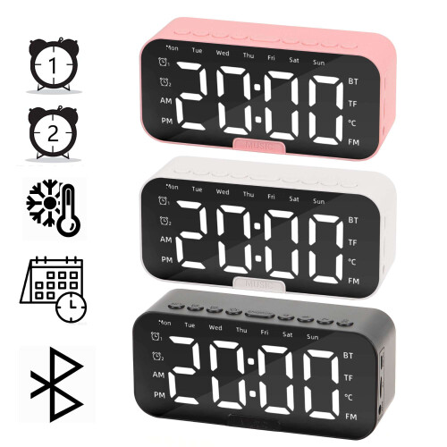Despertador duplo elétrico com bateria de reserva e grande visor LED.