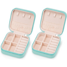 Travel Jewelry Case with Mirror Blue Small Organizer