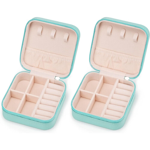 Travel Jewelry Case with Mirror Blue Small Organizer