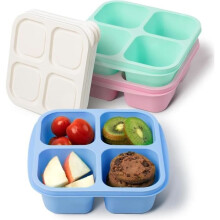 3 herbruikbare snackdozen met 4 aparte compartimenten - Voor snacks, fruit, noten, koekjes en snoep.