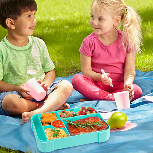 Boîte à lunch Bento étanche à 6 compartiments avec ustensiles et 2