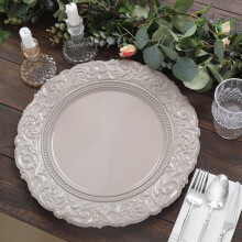 Taupe Plastic Charger Plates Baroque Rim 14" (6 pcs)