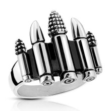 Herenring van roestvrij staal - Versierd met 5 kogelhulzen - Zilverkleurig - Duurzaam - Unisex