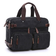 Aktentas - Aktetas - Attachétas, Vintage Canvas Casual Zakelijke Schoudertas voor Heren - Zwart