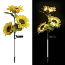 Buitenlamp op zonne-energie - Klassieke zonnebloemlantaarn met 3 koppen - Geschikt voor gebruik in de grond, voor tuin, terras, gazon
