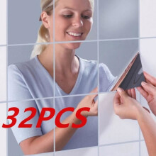 Decoratieve spiegel - Niet gespecificeerd - 32 stuks - Zilver - 15 x 15 cm - 3D muursticker