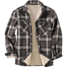 Gevoerd herenoverhemd, warm gewatteerd thermisch flanellen overhemd, casual geruit en gestreept overhemd, bruin