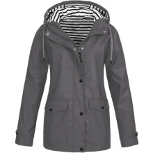 Damesregenjas voor buiten, effen, plus size, waterdicht met capuchon, winddicht, grijs, Comforca