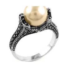 Marcasite Sterling Silver Pearl Ring Multiple Colors Size