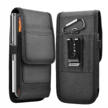Verticale nylon holster voor heren, riemcliphouder, portemonneeholster, heuptasje met kaarthouder (maat XXL 17,5 x 10)